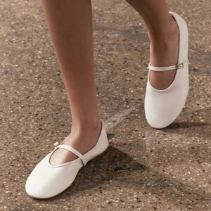 Zara Cream Leather Ballet Flats Size 38